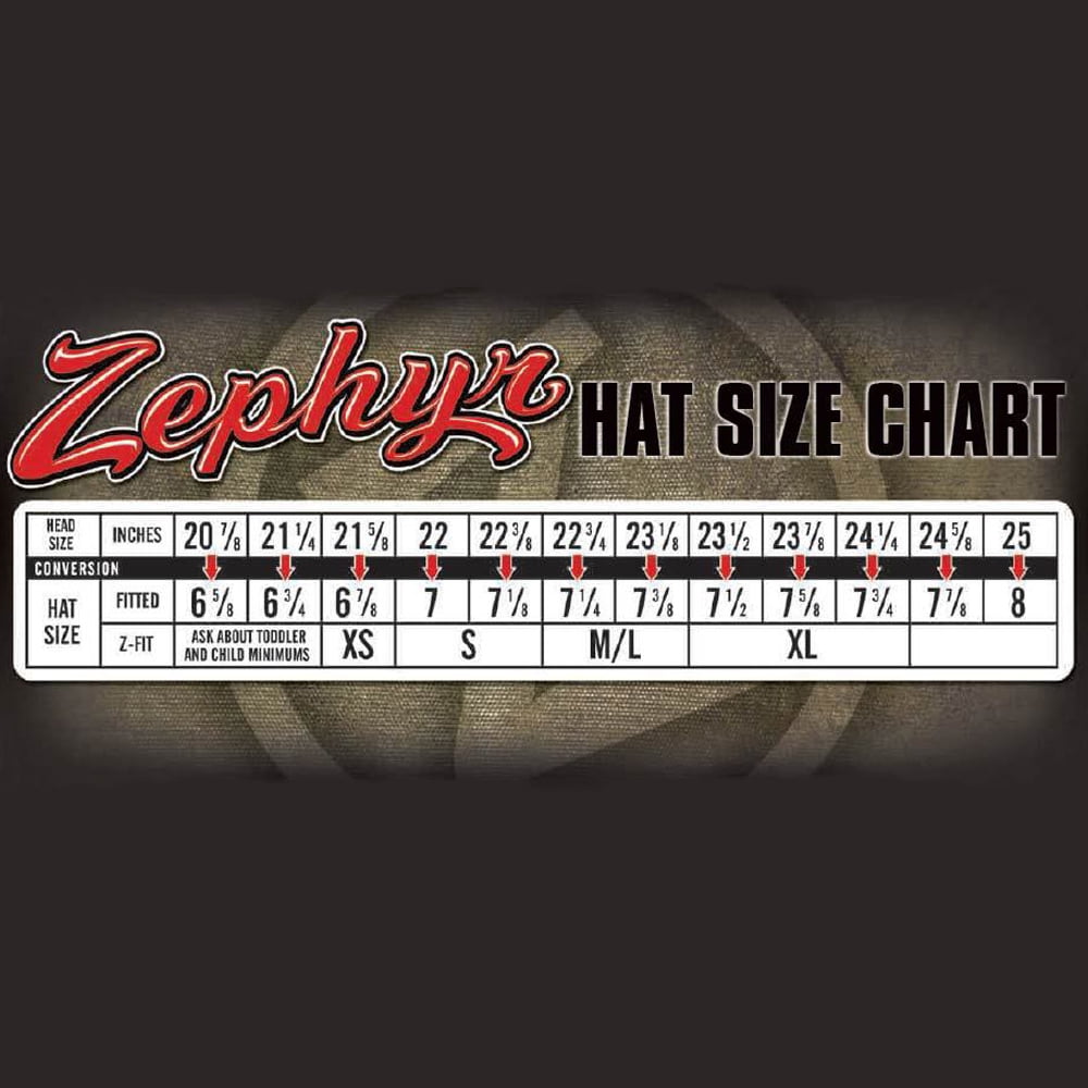 Zephyr Fitted Hat Size Chart