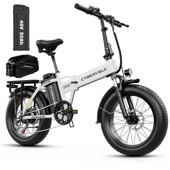 DriftGod Folding Electric Bike, 48V 50AH Removable Battery,Long range Up to 200 Miles, 20" Anti-Slip Fat Tire All Terrain Adult Commute Ebike