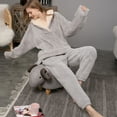 thumbnail image 2 of Defitshape Women's Fuzzy Fleece Pajama Set 2 Piece Fluffy Pjs Long Sleeve Shirt Pants Set Ladies Cute Winter Fall Warm Thermal Loose Baggy Plush Lounge Set Loungewear Grey Small, 2 of 4