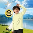thumbnail image 2 of Riecok Boys Girls Rash Guard Shirt Long Sleeve Sun Protection Pullover Breathable Hooded Tops Hiking Workout Clothes Yellow 140, 2 of 6