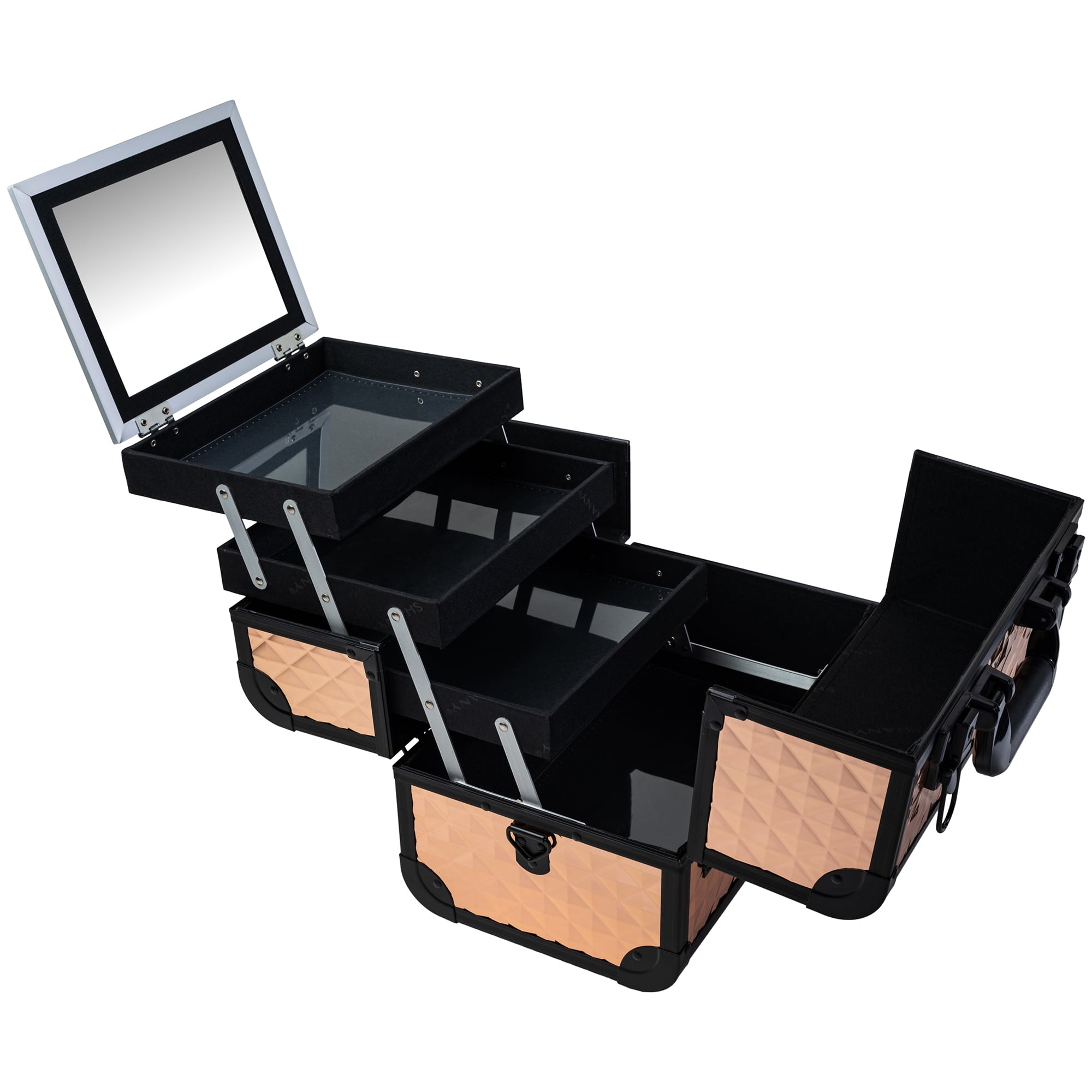 SHANY Premier Fantasy Professional Makeup Train Case Cosmetic Box Portable Makeup Case Organizer Jewelry storage with Locks , 3 Trays ,Makeup Brush Holder and Cosmetics Mirror - ROSA