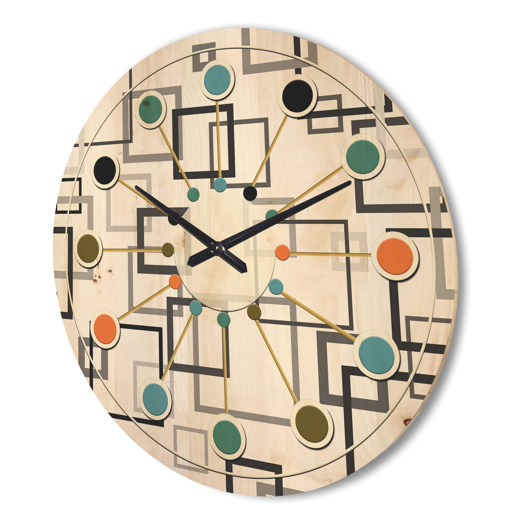 Designart 'Abstract Retro Design Pattern II' Mid-Century Modern Wood Wall Clock