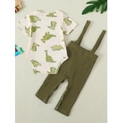 CARETOO Newborn Baby Boy Clothes 2Pcs Cotton Fabric Infant Bodysuit Casual Outfits Bib Overall Pants