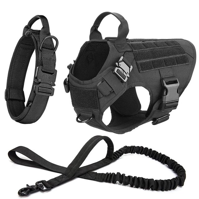 Large Dog Collar Military Dog Harness And Leash Set Pet Training Vest Tactical German Shepherd K9 Harnesses For Small Dogs ShopWise Round