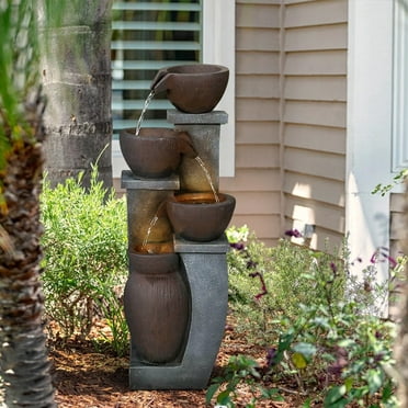 Kozy Life Outdoor Wishing Well Water Fountain with Pump, Garden Wooden ...