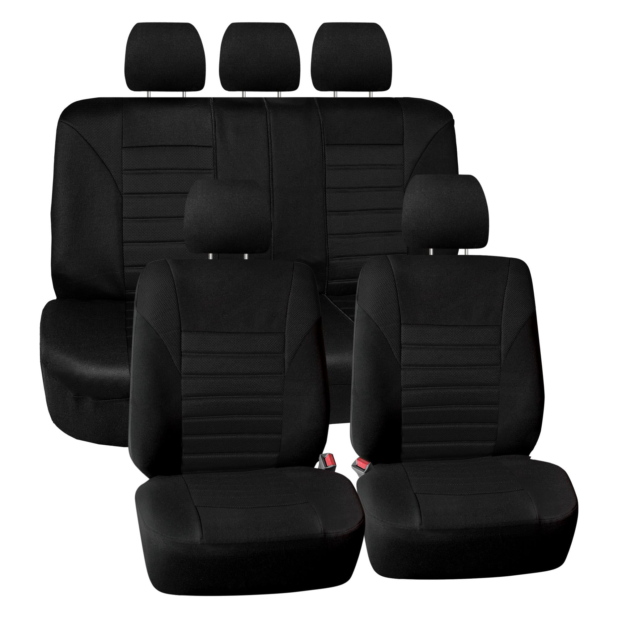 FH Group 3 Row Universal Fit Car Seat Covers Premium 3D Air Mesh with Removable Headrest,  Airbag Compatible for SUV, Sedan, Van Black - 7 Seater