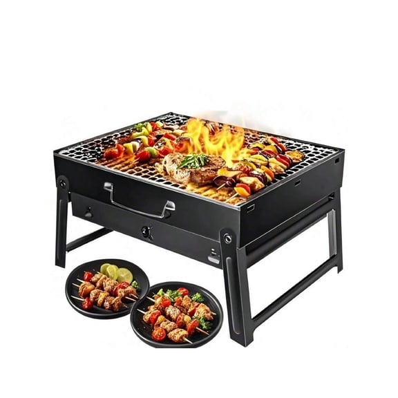 Portable Charcoal Grill, Folding Stainless Steel BBQ Grill and Smoker, 17.5" x 11.5" Tabletop Barbecue Grill for Camping, Picnics, Beach, Garden, and Outdoor Cooking, Small 1pc