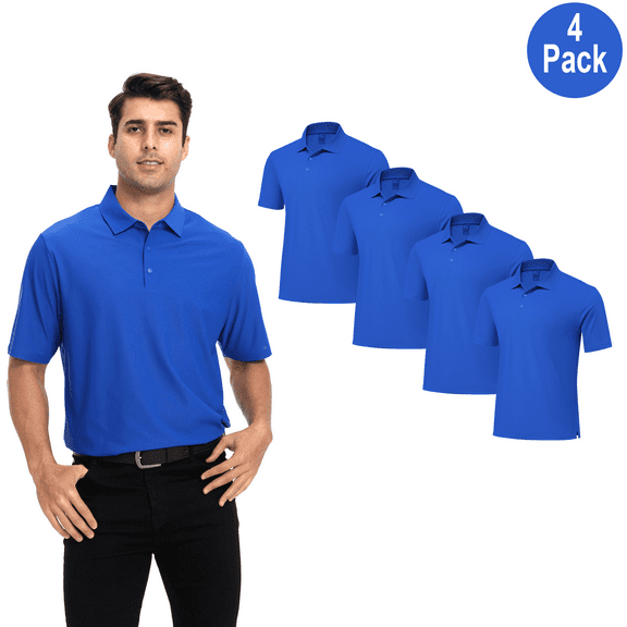 Zfeel Men Short Sleeve Pure Dry Fit Poly Polo Shirt, High Performance, Polyester, Royal, 4 Pack, S