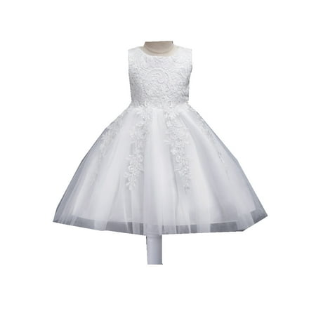 

uukiA Child Girl 9-24 Months+2-6 Years Solid Floral Sleeveless Lace Fashion Wedding Dress