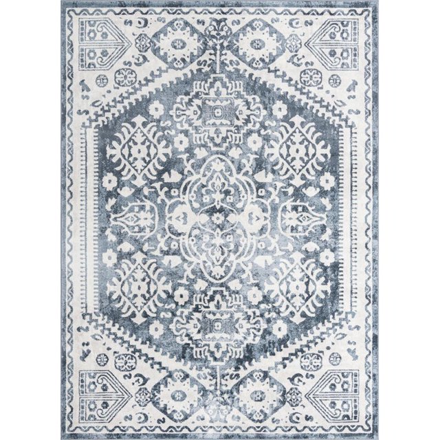 Unique Loom Oxford Medallion Intricate Design Rug 9' x 12' Rectangle Blue/Ivory