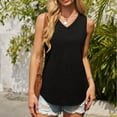 thumbnail image 2 of GERsome Women's Tank Tops Sleeveless V Neck Loose Fit Basic Tee Casual Solid Color Summer T-Shirt Curved Hem S-3XL, 2 of 6