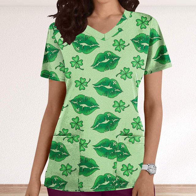 Fiudx Camisas de Mujer Blusa de Lactancia con Cuello En V y Manga Corta Estampada para El Día de San Patricio para Mujer