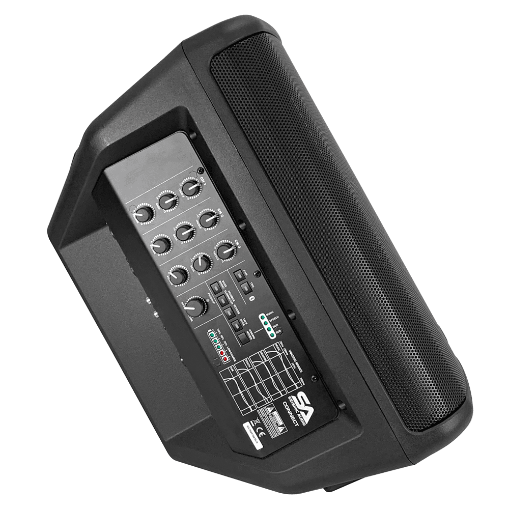 Seismic Connect - Pair of Powered 8 Inch Portable 2-Way Compact PA Speakers with Rechargeable Battery - All-In-One PA System