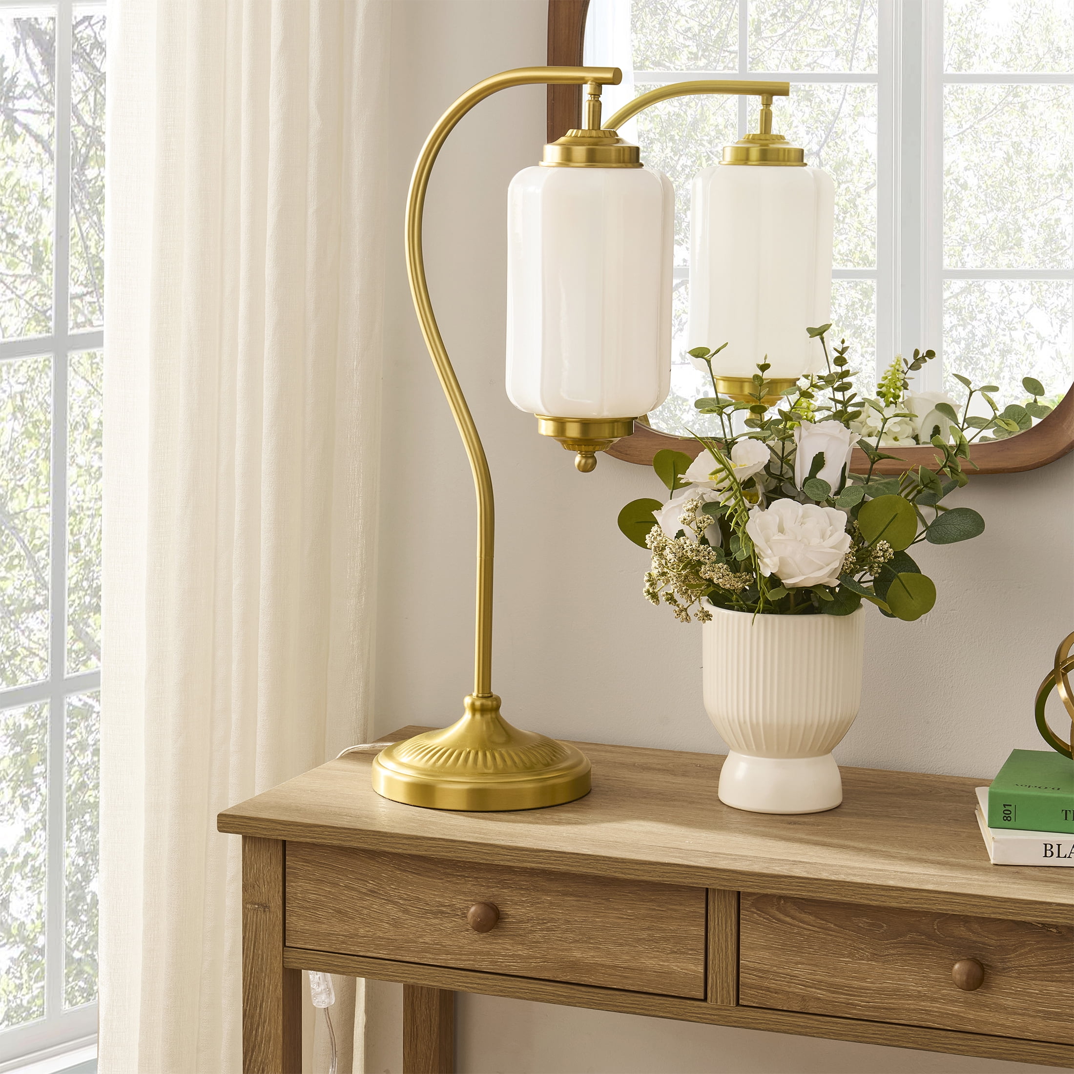 My Texas House 26 in Brass Glass Shade Table Lamp