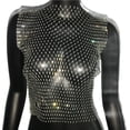 thumbnail image 1 of FestivalQueen Sexy Diamonds Mesh Cropped Tank Top Mujer Verano Cubrir Bikini See Through Rhinestone Net Party Club Crop Top Tan Jianjun unisex, 1 of 2