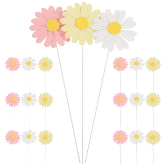 FRCOLOR Assorted Color Daisy Flower Cupcake Toppers for Decoration Birthday Party Plastic Paper 30 Pcs