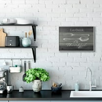 Stupell Industries Eat Drink Be Thankful Silverware Kitchen Wood Texture Word Design Graphic Art Gray Framed Art Print Wall Art, 16x20, by The Saturday Evening Post