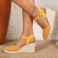 thumbnail image 3 of Rokment Bohemian Crochet Wedges Dress Sandals for Women Bride Wedding Beach Summer Handmade Closed Toe Espadrilles Chunky High Heel Casual Spring Dressy Sandals Gold Size 8.5, 3 of 5