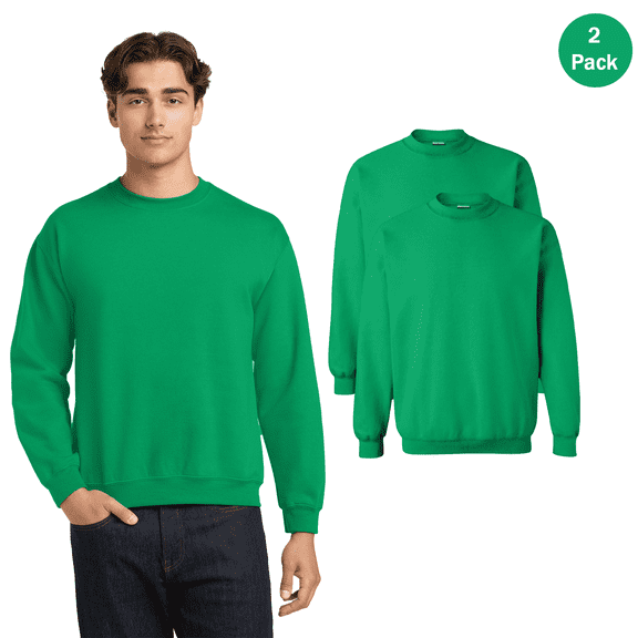 Gildan Men’s Heavy Blend Crewneck Long Sleeve Sweatshirt, Breathable Long Sleeve Irish Green Tee, 2 Pack, S