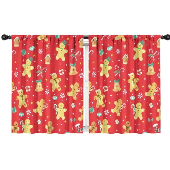 Blackout Kids Curtains,Red Christmas Gingerbread Man Pattern Childrens Insulated Curtains Set Of 2,Bedroom Essentials,Toddler Room Decor 42"x54"