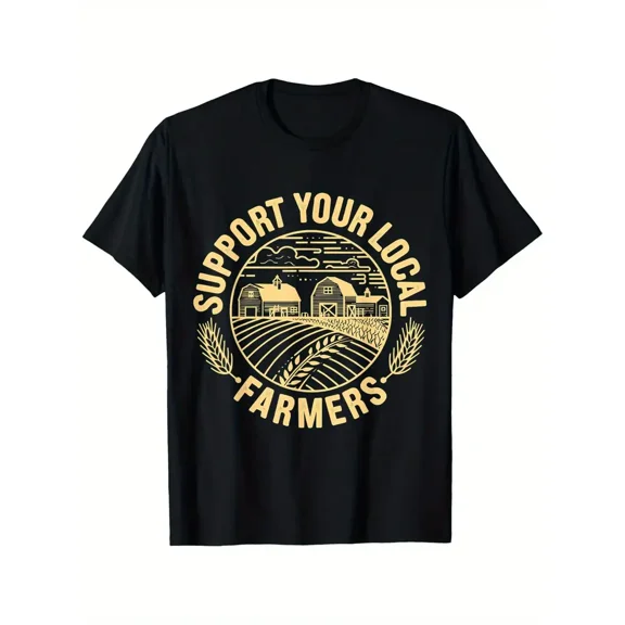 Vintage Farm Support your Local Farmers Farming T-Shirt National Trade Market Week T-shirt 100% Pure Cotton Gift For Men Women Dad Mom and Friends Large Sizes Are 1XL-5XL Black