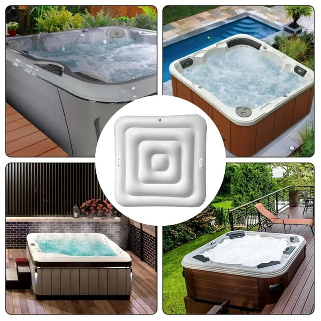 Housse de Spa Gonflable Blanche, Design à Poignée Carrée, Matériau Pvc, Protection Feuille de Pluie, Isolation Thermique, Housse de Spa pour Protection, Housse de Jacuzzi Extérieur, Taille 165 cm