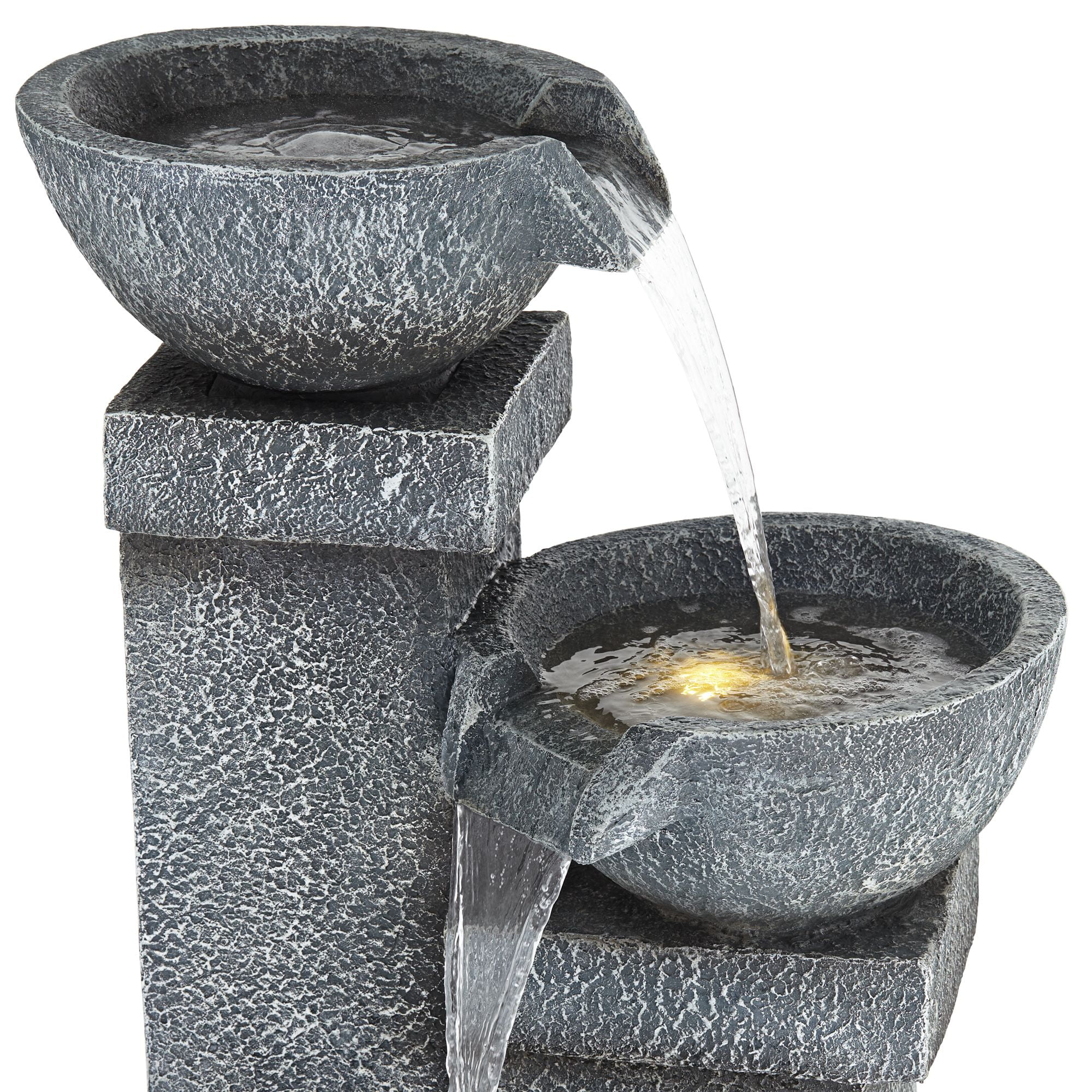 Three Bowls 32 1/4" High Large Modern Indoor Outdoor Decor Gray Faux Stone Floor Fountain w/ Light LED Cascading