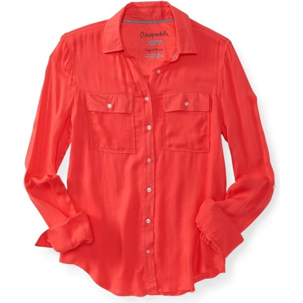 Camisa con botones Aeropostale de Rayon transparente rojo grande