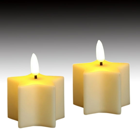 Electronic Candle Light Battery Operated Flameless LED Star-shape Candle, Realistic Bright Flickering Fake Night Tea Light for Halloween Christmas Wedding Party Table Decor - 2 Pack