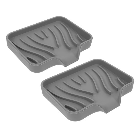 ETEREAUTY Silicone Soap Dish Set of 2, Self-Draining with Non- Base, Grey, Bathroom and Kitchen Accessory