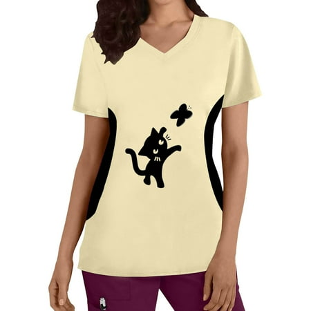 

Woman Shirts Short Sleeve Long Tee Shirt Fitted T Nurses Clothing Womens Plus Size Top V Neck Short Sleeved Prints Scrub Tropical Tunic Button down Shirts for Women Short Sleeve