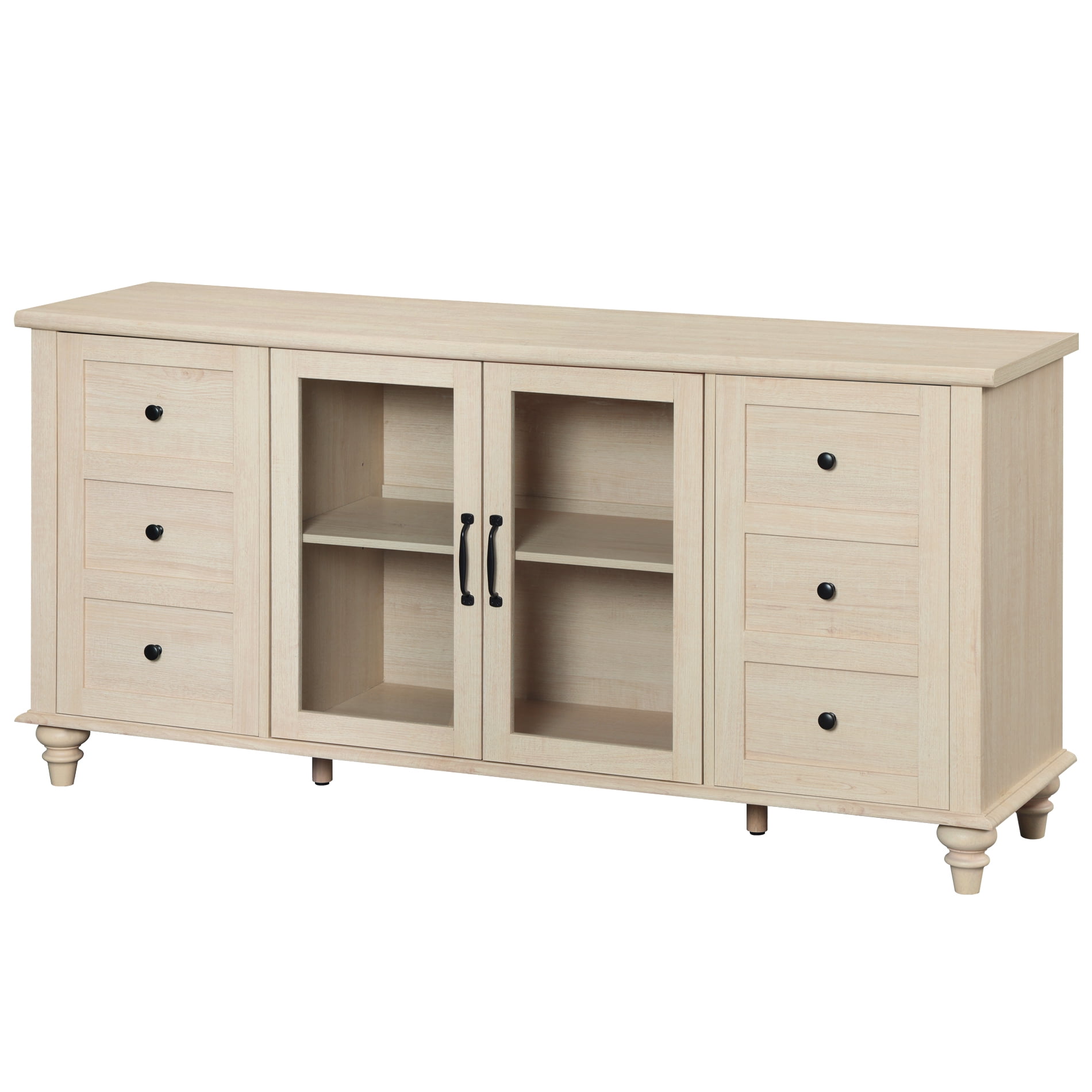 Beige Glass Door TV Stand for TVs up to 65", Farmhouse Television Stands for Living Room