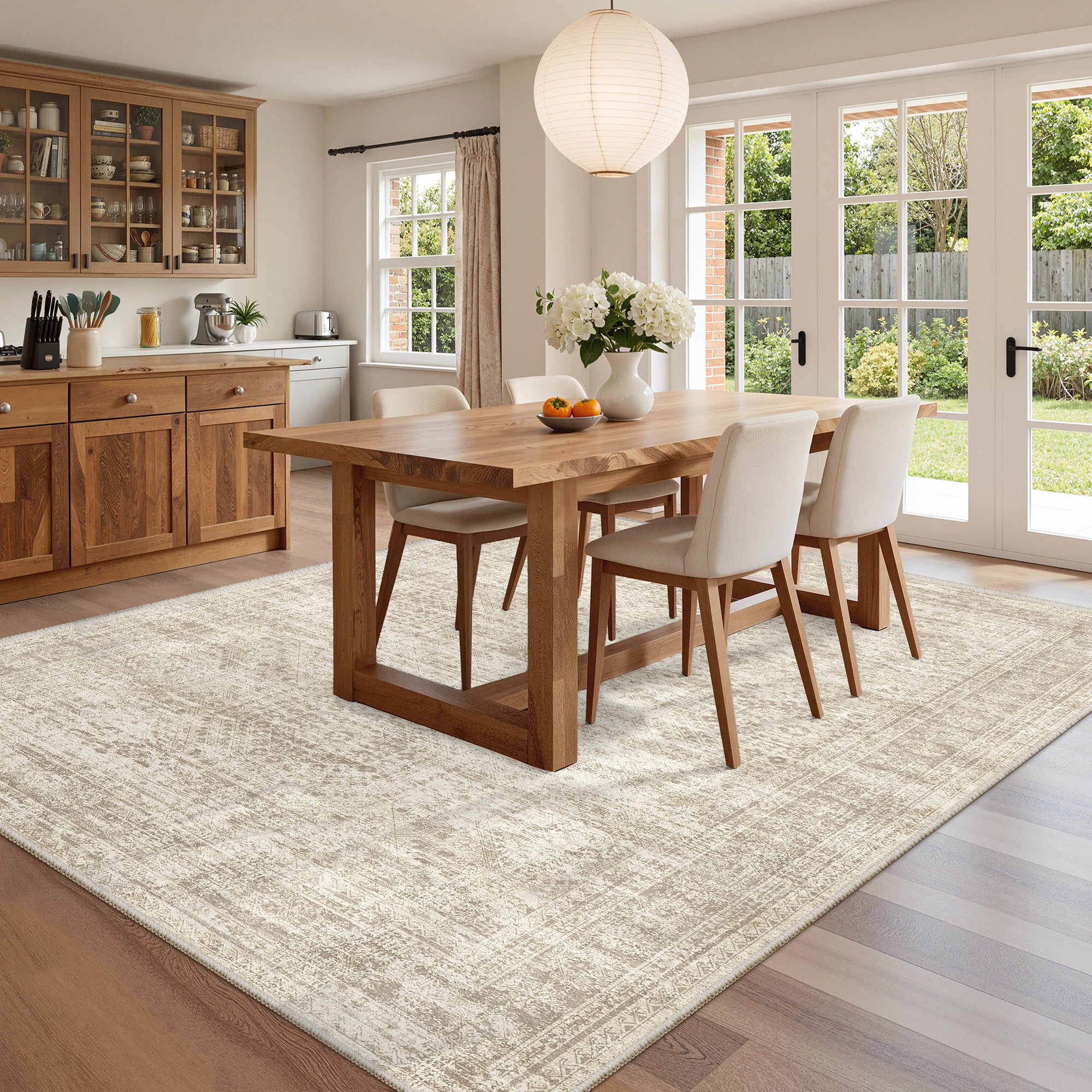 Roxstand Washable Rugs 6x9, Vintage Distressed Area Rugs for Living Room, Non Slip Accent Bedroom Rug (6'x9', Beige)
