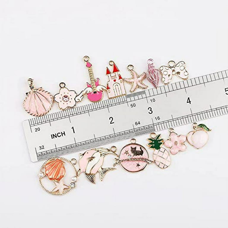 31pcs Colorful Enamel Bangles Charms for Jewelry Making Necklace Bracelet Metal Charm Pendants Pink