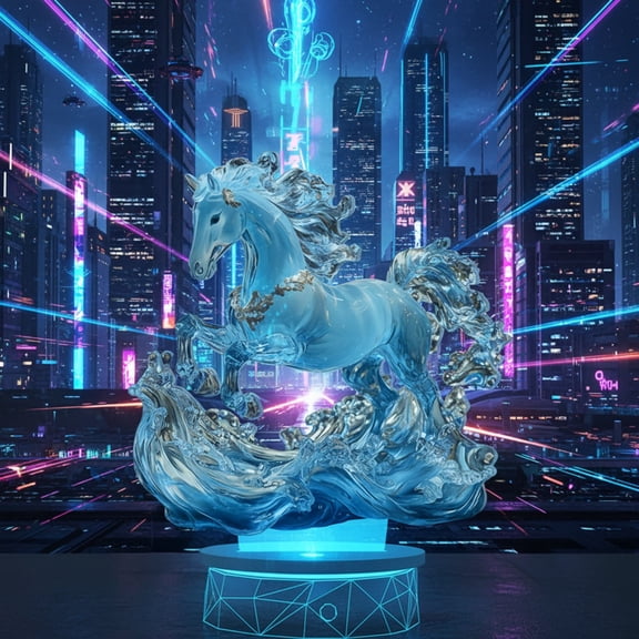 Acrylic Horse Figurine Chinese Feng Shui Glass Collection Ornament Statue Animal Collectible Standing Table Decor Home Decor 8''