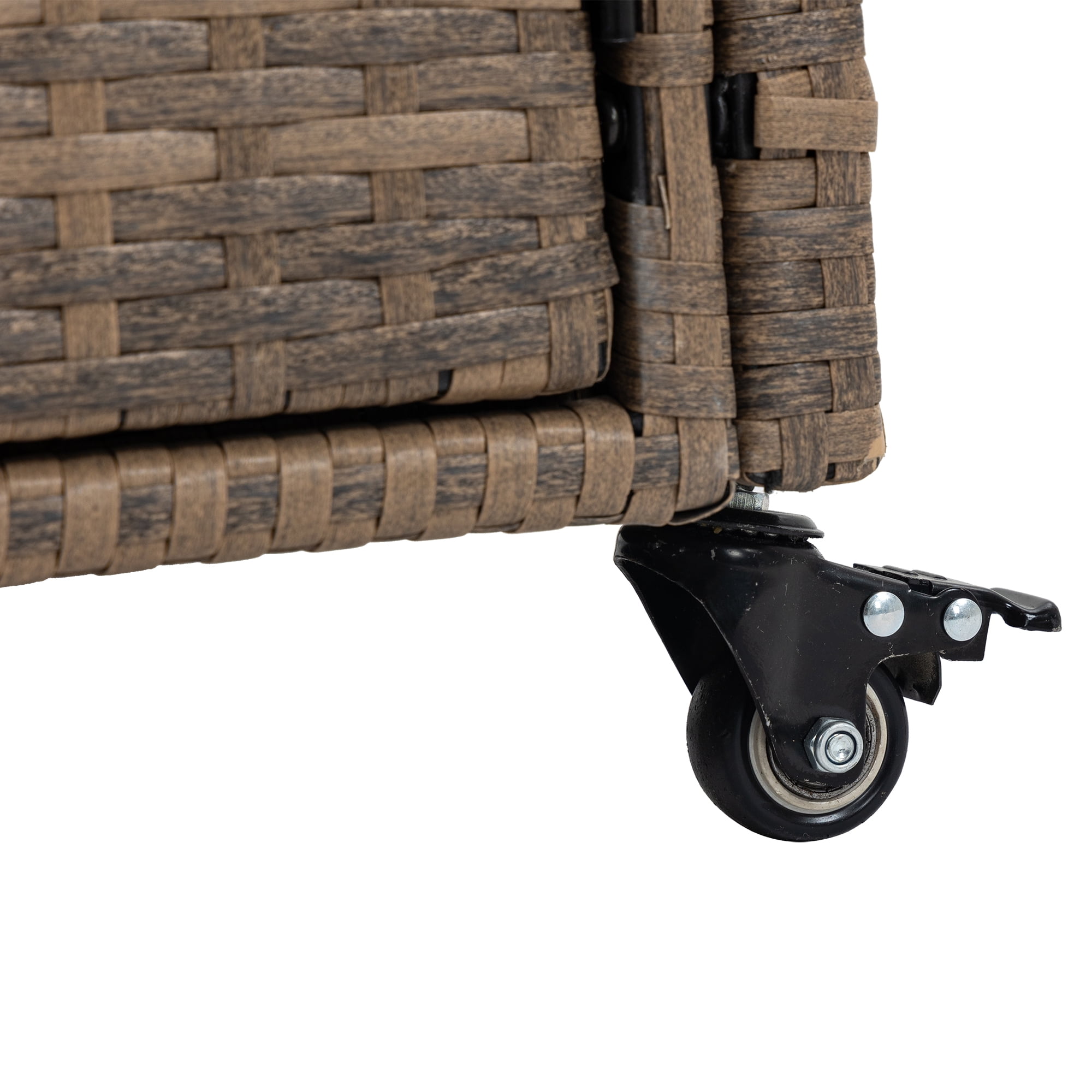 Aukfa Outdoor Wicker Island Rolling Bar Cart with Glass Top for Patio Backyard Garden, Brown