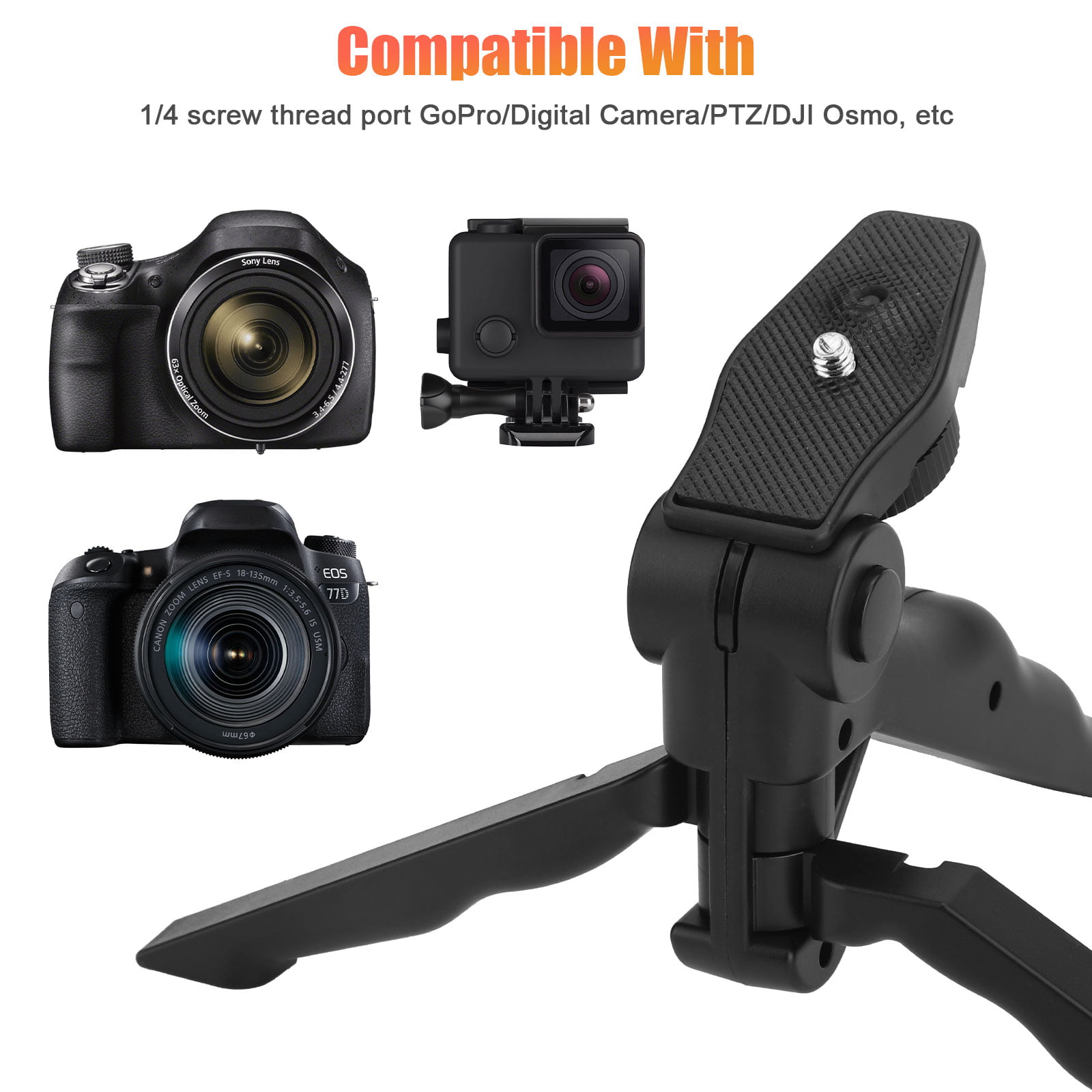 Portable Handheld Tripod Kit for iPhone Android Phone Compact Camera Camcorder DJI Osmo Mobile 2 Stabilizer GoPro Hero8 Action Camera Mini Projector & More JJC Deluxe Mini Phone Tabletop Tripod Stand 