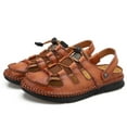 thumbnail image 5 of Hicooer GOOHIK Mens Closed Toe Sandals, Sport Sandals Casual Leather Handmade Sandals Adjustable Fisherman Beach Sandals For Outdoor Walking Driving Brown, 5 of 8