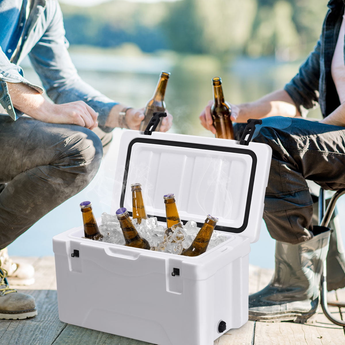 40 Quart Outdoor Insulated Fishing Hunting Cooler Ice Chest  Heavy Duty White 