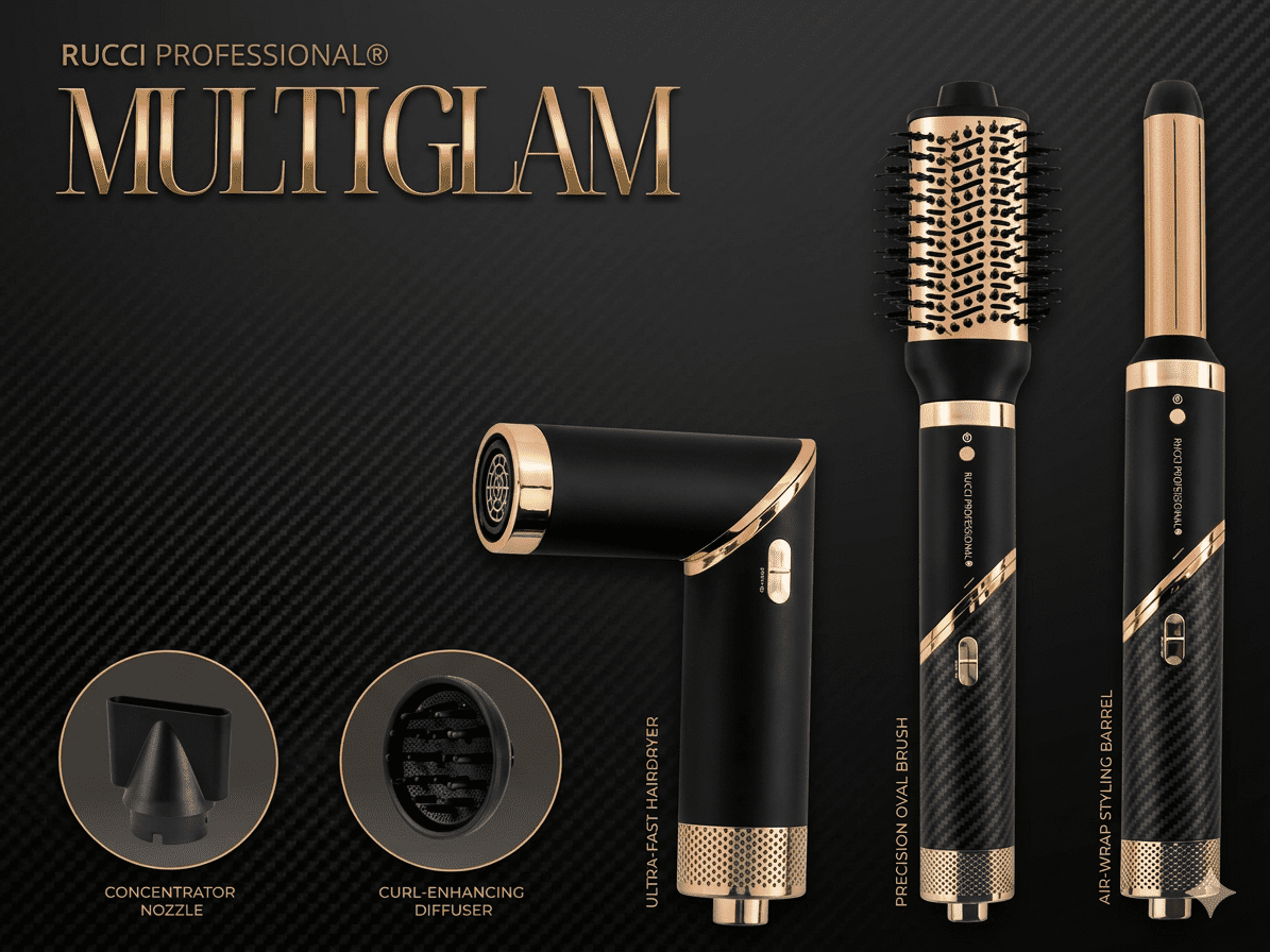 MULTIGLAM Styler 5D | 5-in-1 Hair Dryer & Styler Set with Air Wrap Barrels, Diffuser, Precision Brush & Concentrator Nozzle