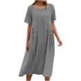 thumbnail image 2 of gbyLJF Women's Cotton Linen Midi Dress Casual Plus Size Crew Neck Short Sleeve Dresses Holiday Loose Fit Comfy Flowy Dresses for Old Women, 2 of 8