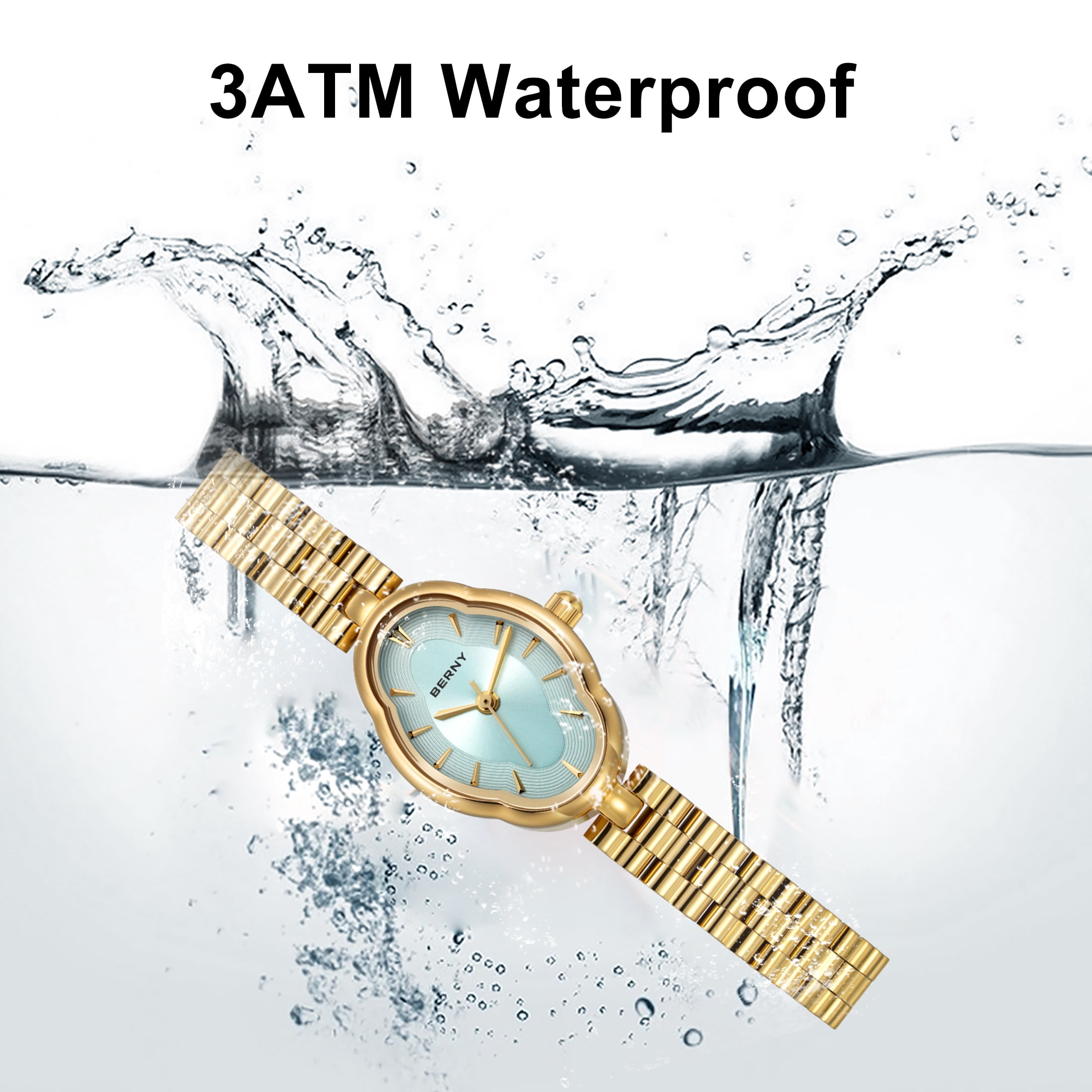 BERNY Small Gold Watches for Women Dainty Vintage Ladies Analog Quartz Bracelet Watch, Adjustment Tool Included Stainless Steel Waterproof, Fashion Luxury Womens Wrist Watches Gifts (Blue)