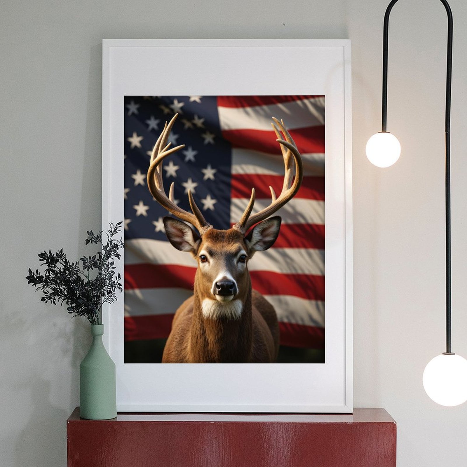 Diamond Art Kit for Adults, Deer Antlers Flag Background Diamond Painting for Adults Beginners, 5D DIY Diamond Art Painting Kits, Colorful Diamond Painting Craft for Home Decor 12x16