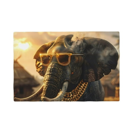 

Table Placemats Set of 6 - Cool Sunglasses Elephant Art 12x18 In Faux Linen Double Heat Resistant Place Mats Cloth Indoor/Outdoor Placemats Washable Table Mats for Dining Kitchen Party