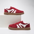 thumbnail image 5 of Color Block Stripe Sneakers, Gum Sole Trainers, Women's Fashion Sneakers Trendy Comfortable Cute Lace-Up Shoes Tennis Work Ladies Shoes Casual Classic Retro Non Slip Lightweight Sneakers, Red 7.5, 5 of 8