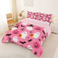 thumbnail image 2 of Manfei Halloween Cute Witch Hat Ghost Queen Comforter Set 3 Pieces, Kawaii Pumpkin Festival Comforter Sets Queen, Pink Orange Black,Pink Reversible,1 Comforter and 2 Pillowcases, 2 of 6