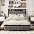 thumbnail image 1 of Eastvita Full-Size Gray Bed Frame Rustic Linen Upholstered Platform Bed with 2 Storage Drawers/Charging Station/Storage Headboard - Heavy Duty/No Box Spring/Easy Assembly, 1 of 6