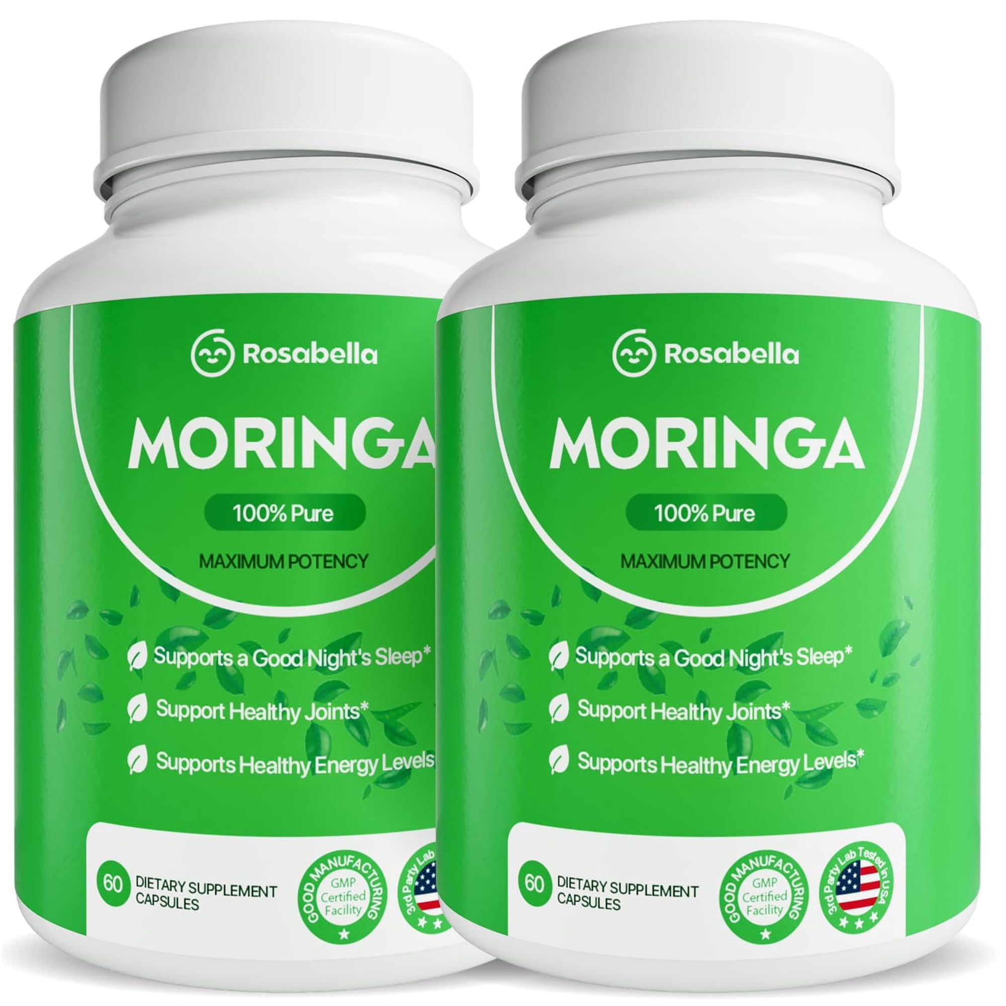 Rosabella Moringa Capsules - Pure Moringa Powder, Energy, Skin, Immune & Gut Health Superfood, Rich in Antioxidants, Essential Vitamins & Amino Acids, Natural Green Superfood Supplement - 120 Count
