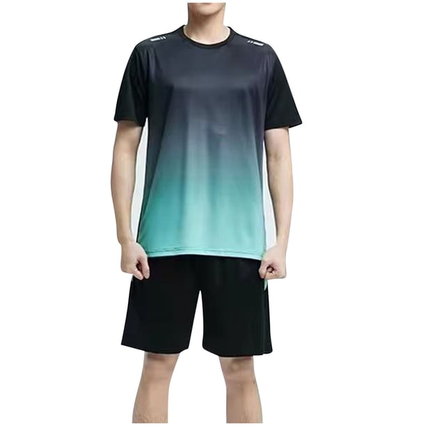 Camisas de Ajuste Suelto para Hombre, Gradiente Transpirable de Malla Casual, Pantalones Cortos de Manga Corta Delgada
