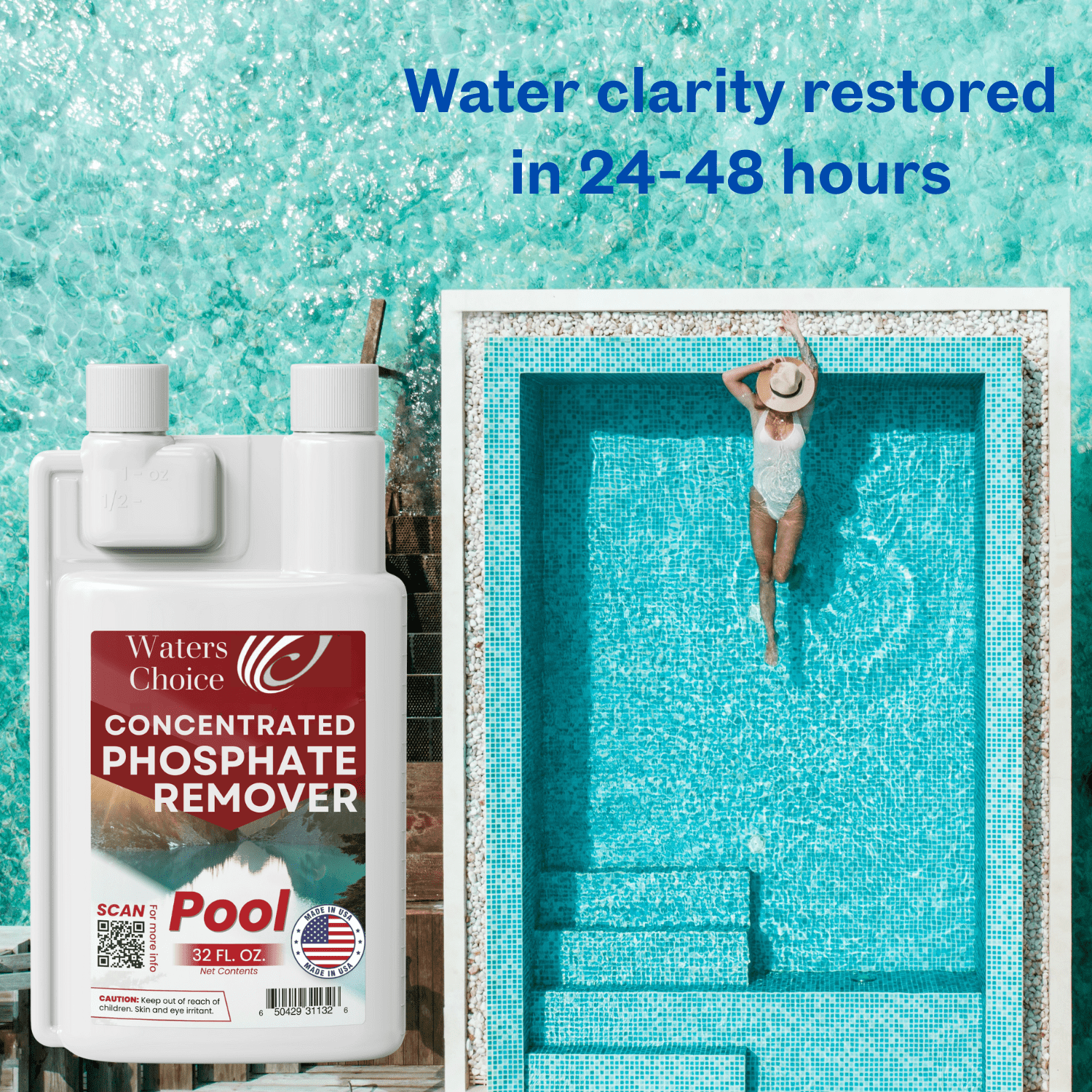 Waters Choice Concentrated Pool Phosphate Remover - 32 oz - Maximum Strength, Fast Acting